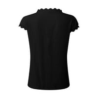 Дамски летни върхове къси ръкав небрежна блуза солидни жени ризи v-образно деколте черно m