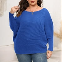 Детесбула плюс размер дамски пуловери Нови пристигания Жени Големи солидни пуловер с кръгла шия от рамо свободен моден плетен