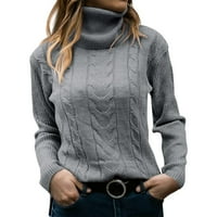 Над потни ризи жени модни разхлабени плетени пуловер Twist Lapel Lapeving Pullover Пуловер Топ пуловери за жени дребни сиви m