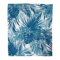 Хвърлете одеяло топло уютно печат фланелен тропически растения за джунгла модел индиго синьо фени палмови листа удобно меко за