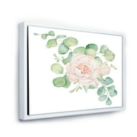 Букет от розови рози цветя и евкалипт листа в рамка живопис платно изкуство печат