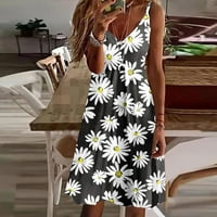 Продажби ежедневни летни рокли за жени модерни флорални принт без ръкави спагети Strappy V Neck Pullover Tunic Ress