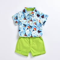 Комплекти за дрехи за малки момчета памучна тениска + къси панталони Лятен костюм малко дете бебе момчета модни къси ръкав Блуза